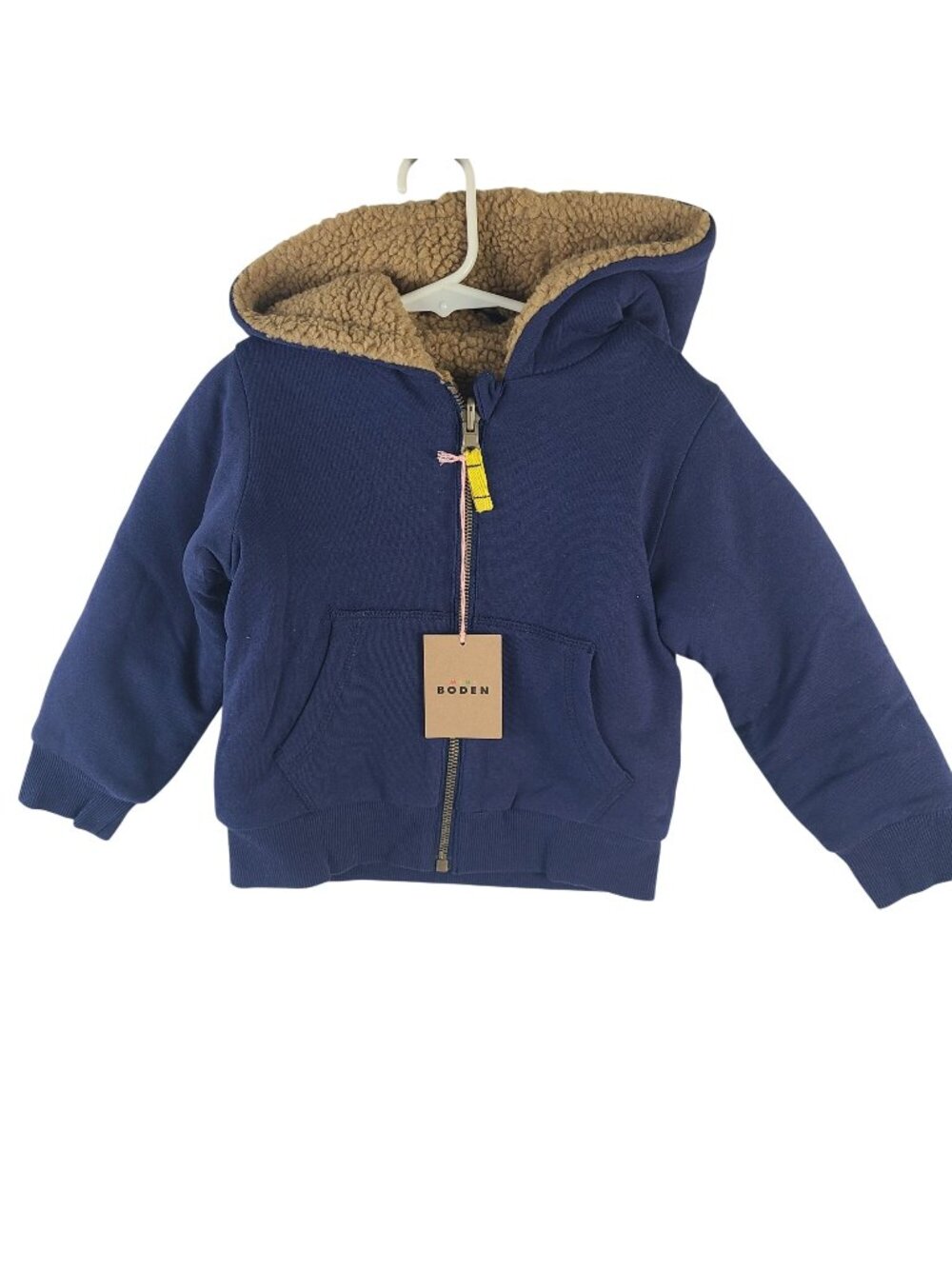 NEW Mini Boden Kids Sherpa-Lined Hoodie Jacket Navy Blue Sz 2-3Y